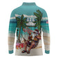 Afro Christmas in Liberia Long Sleeve Polo Shirt Santa Chill on Tropical Beach - African Pride