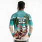 Afro Christmas in Liberia Long Sleeve Polo Shirt Santa Chill on Tropical Beach - African Pride