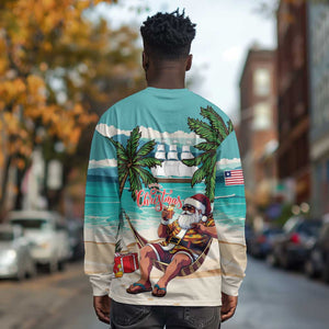 Afro Christmas in Liberia Long Sleeve Shirt Santa Chill on Tropical Beach - African Pride