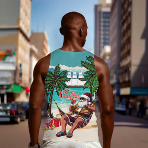 Afro Christmas in Liberia Men Tank Top Santa Chill on Tropical Beach - African Pride