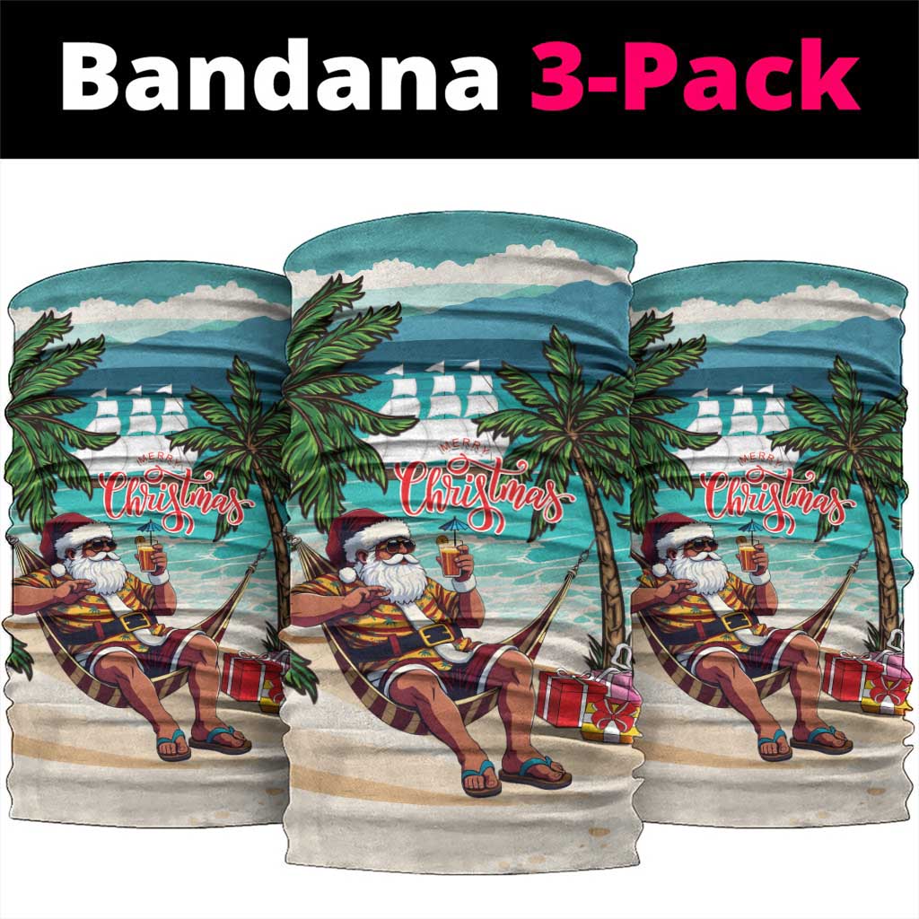Afro Christmas in Liberia Neck Gaiter Santa Chill on Tropical Beach - African Pride