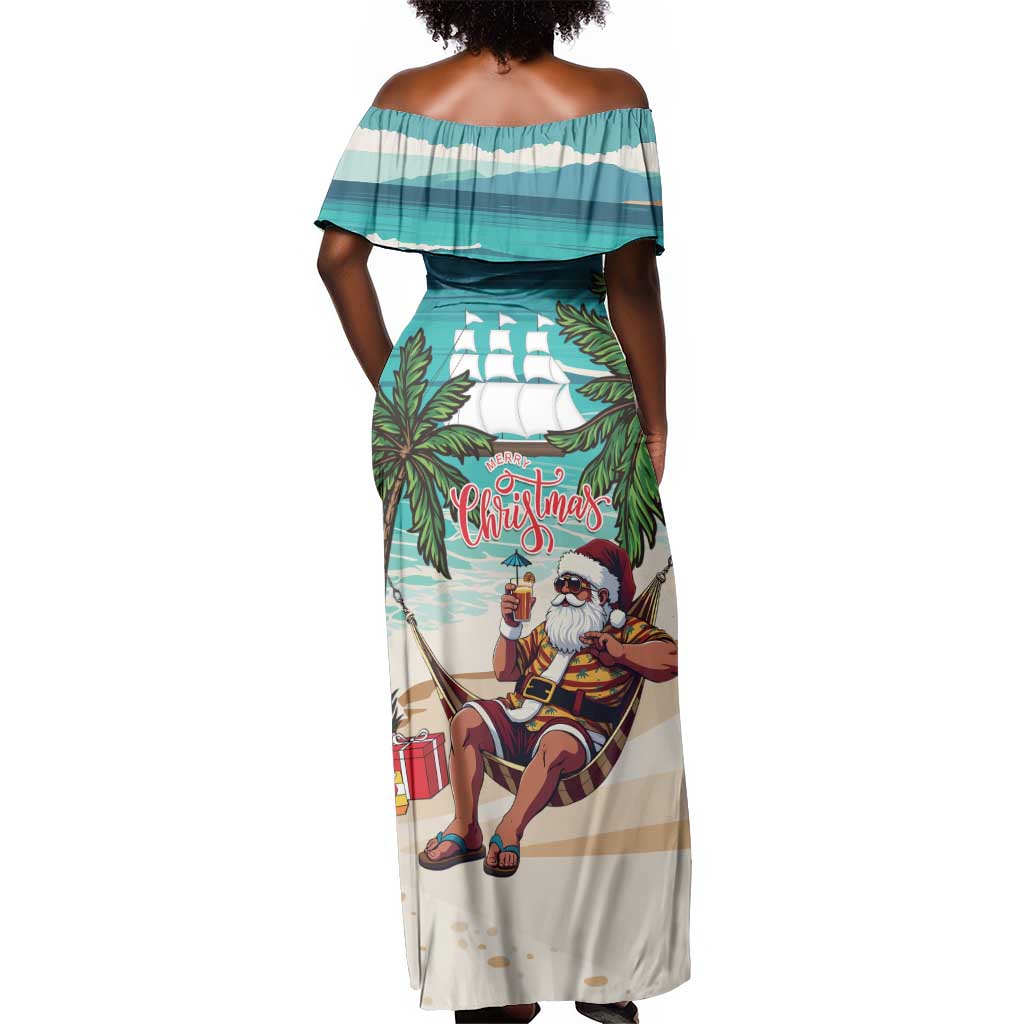 Afro Christmas in Liberia Off Shoulder Maxi Dress Santa Chill on Tropical Beach - African Pride