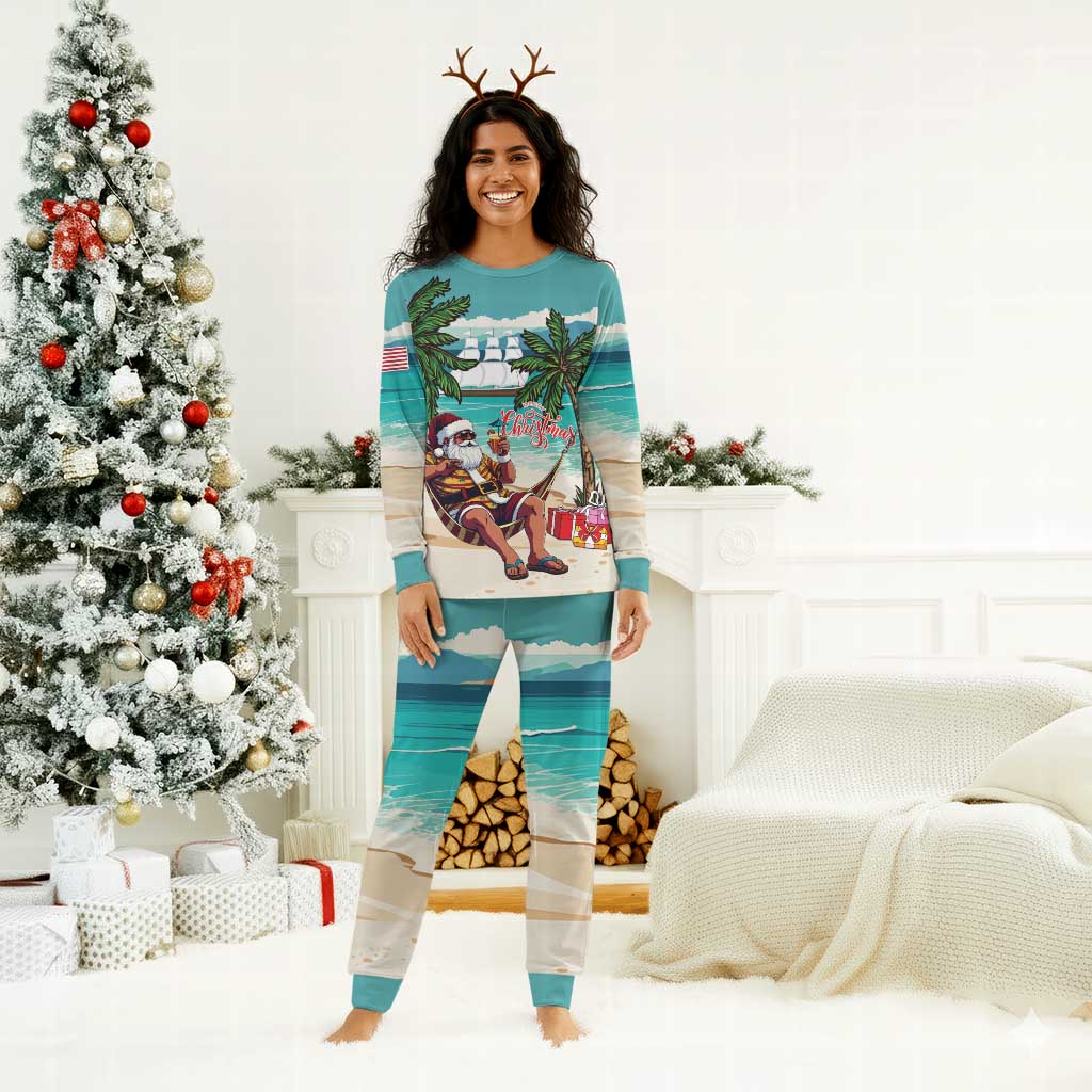Afro Christmas in Liberia Christmas Pajama Set Santa Chill on Tropical Beach - African Pride