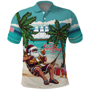 Afro Christmas in Liberia Polo Shirt Santa Chill on Tropical Beach - African Pride