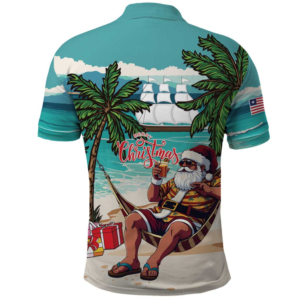 Afro Christmas in Liberia Polo Shirt Santa Chill on Tropical Beach - African Pride