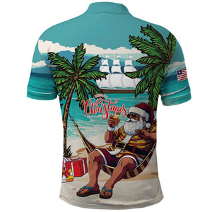 Afro Christmas in Liberia Polo Shirt Santa Chill on Tropical Beach - African Pride
