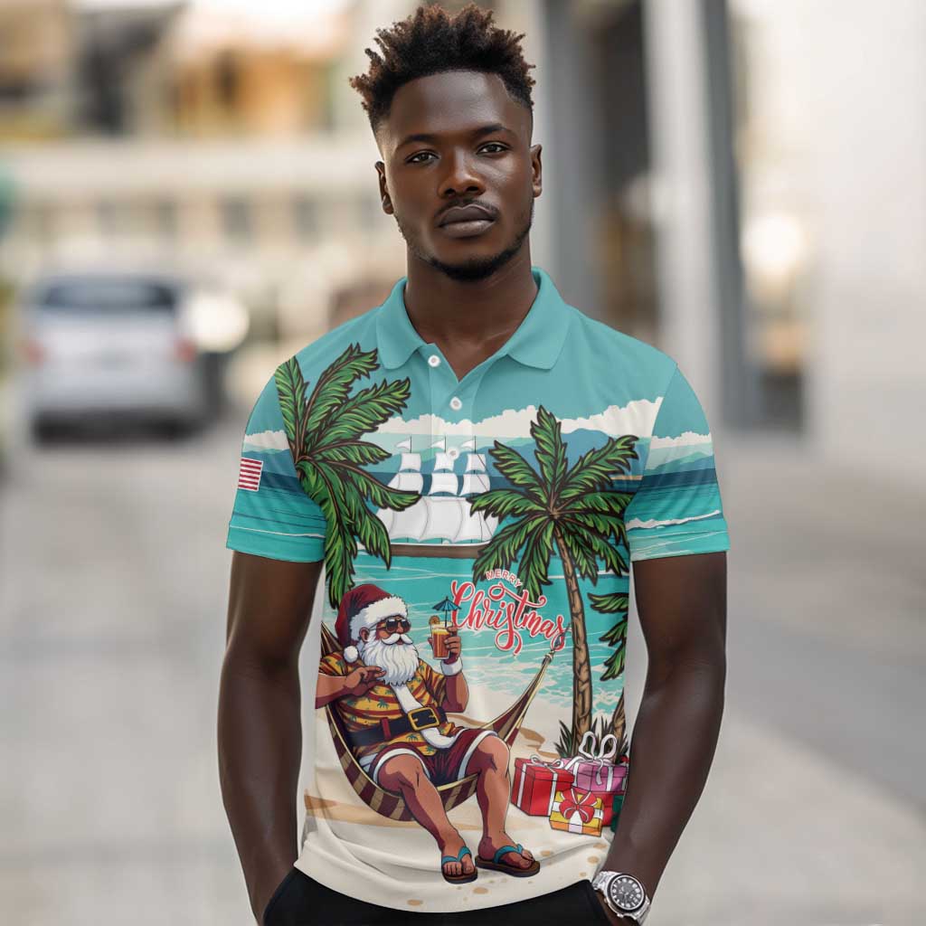 Afro Christmas in Liberia Polo Shirt Santa Chill on Tropical Beach - African Pride