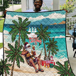 Afro Christmas in Liberia Quilt Santa Chill on Tropical Beach - African Pride