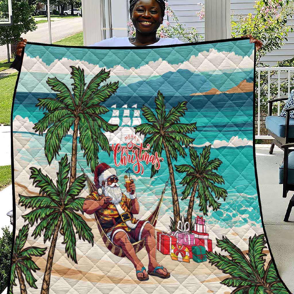 Afro Christmas in Liberia Quilt Santa Chill on Tropical Beach - African Pride