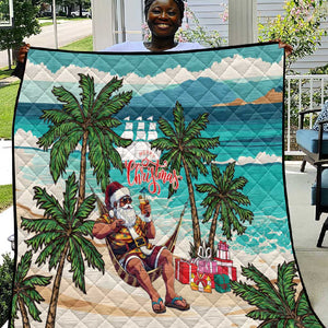 Afro Christmas in Liberia Quilt Santa Chill on Tropical Beach - African Pride