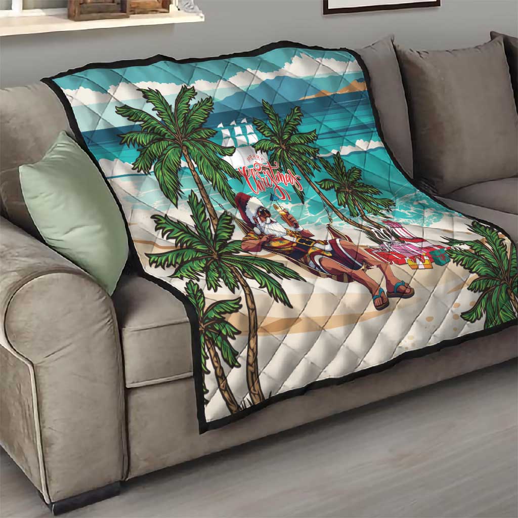 Afro Christmas in Liberia Quilt Santa Chill on Tropical Beach - African Pride