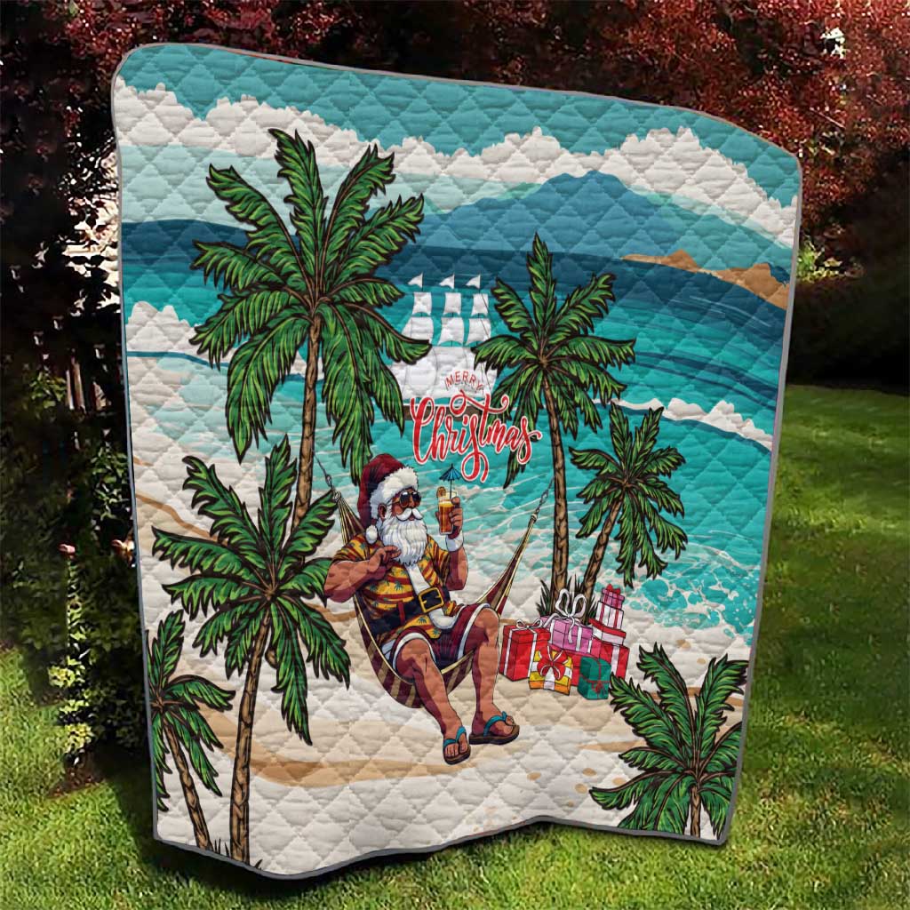Afro Christmas in Liberia Quilt Santa Chill on Tropical Beach - African Pride