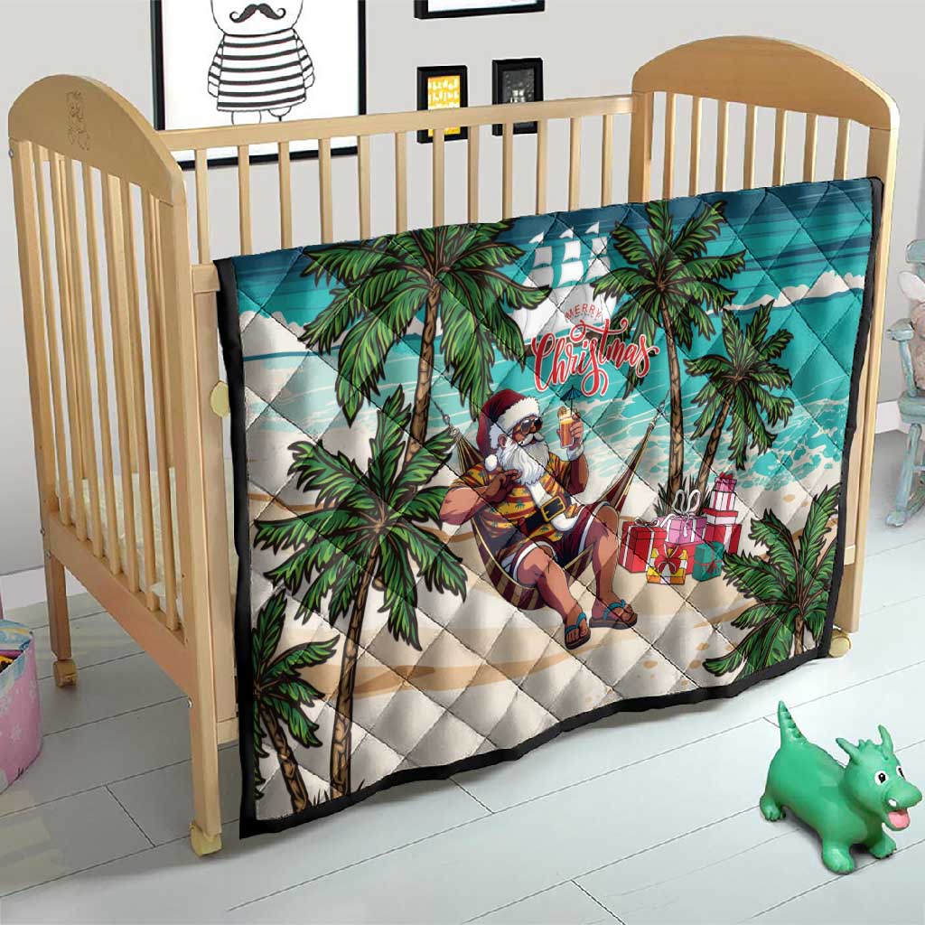 Afro Christmas in Liberia Quilt Santa Chill on Tropical Beach - African Pride