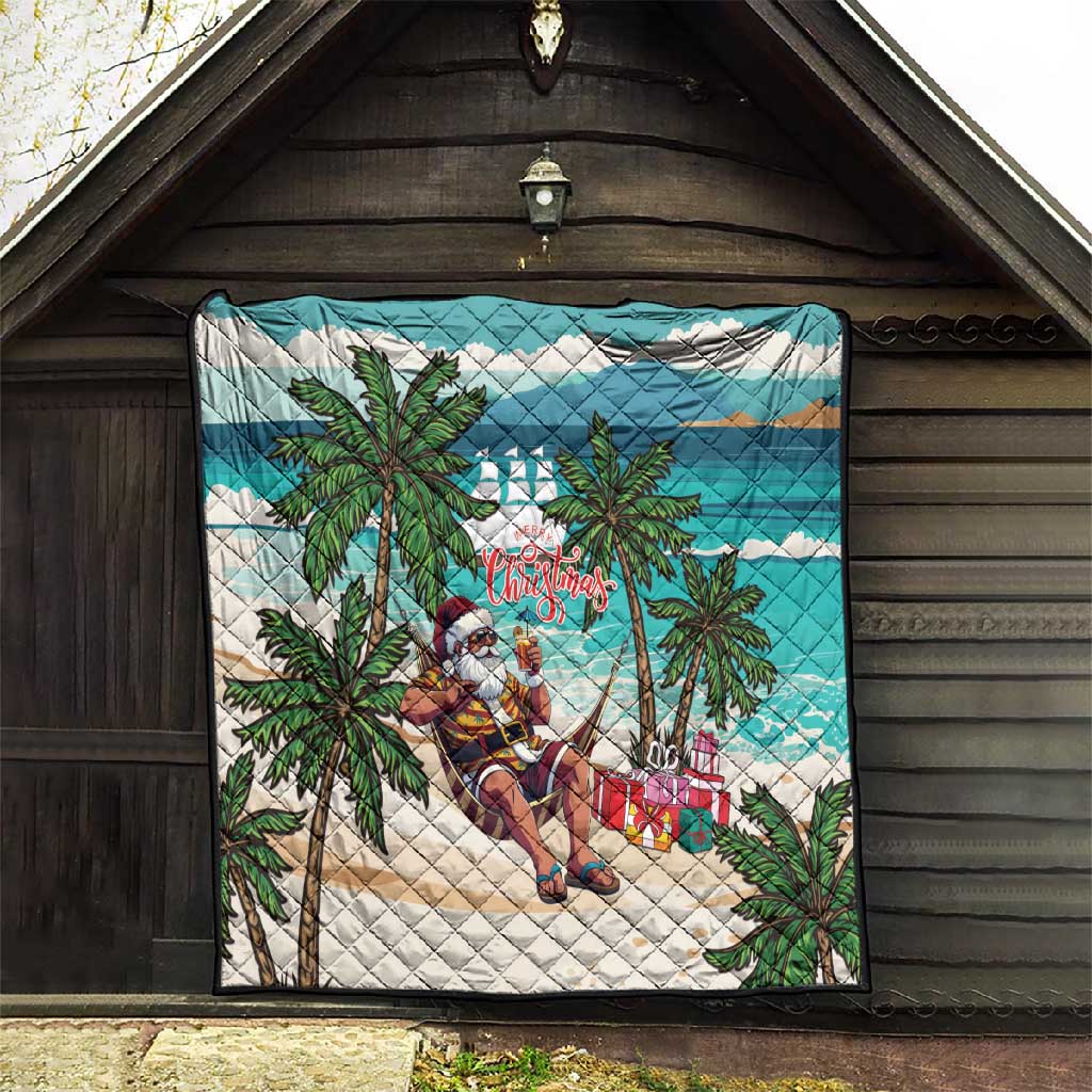 Afro Christmas in Liberia Quilt Santa Chill on Tropical Beach - African Pride