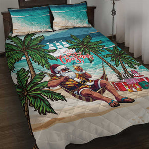 Afro Christmas in Liberia Quilt Bed Set Santa Chill on Tropical Beach - African Pride