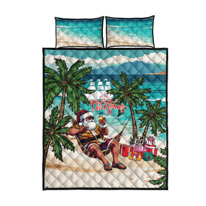Afro Christmas in Liberia Quilt Bed Set Santa Chill on Tropical Beach - African Pride