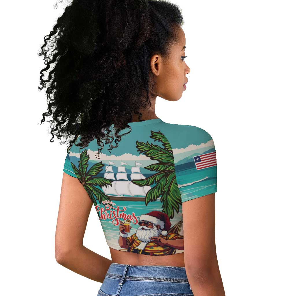 Afro Christmas in Liberia Raglan Cropped T shirt Santa Chill on Tropical Beach - African Pride