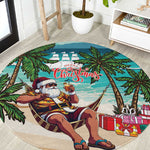 Afro Christmas in Liberia Round Carpet Santa Chill on Tropical Beach - African Pride
