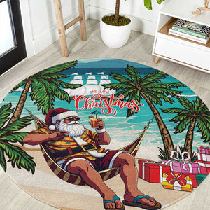 Afro Christmas in Liberia Round Carpet Santa Chill on Tropical Beach - African Pride
