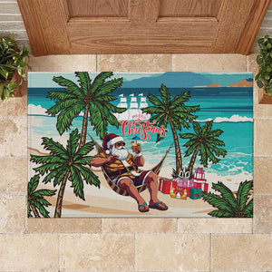Afro Christmas in Liberia Rubber Doormat Santa Chill on Tropical Beach - African Pride