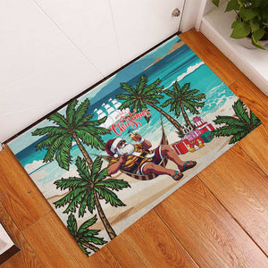 Afro Christmas in Liberia Rubber Doormat Santa Chill on Tropical Beach - African Pride
