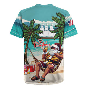 Afro Christmas in Liberia Rugby Jersey Santa Chill on Tropical Beach - African Pride