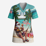 Liberia Christmas Scrub Top Santa Chill on Tropical Beach - African Pride