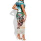 Afro Christmas in Liberia Short Sleeve Bodycon Dress Santa Chill on Tropical Beach - African Pride