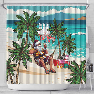 Afro Christmas in Liberia Shower Curtain Santa Chill on Tropical Beach - African Pride