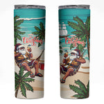 Afro Christmas in Liberia Skinny Tumbler Santa Chill on Tropical Beach - African Pride
