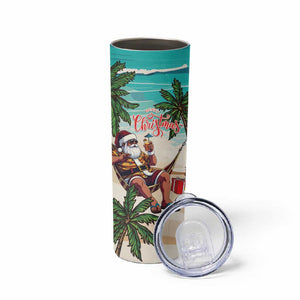 Afro Christmas in Liberia Skinny Tumbler Santa Chill on Tropical Beach - African Pride