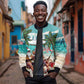 Afro Christmas in Liberia Sleeve Zip Bomber Jacket Santa Chill on Tropical Beach - African Pride