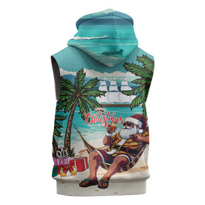 Afro Christmas in Liberia Sleeveless Hoodie Santa Chill on Tropical Beach - African Pride