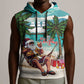 Afro Christmas in Liberia Sleeveless Hoodie Santa Chill on Tropical Beach - African Pride