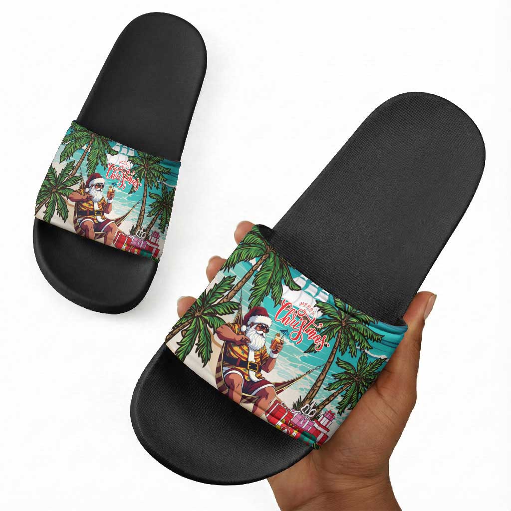 Liberia Christmas Slide Sandals Santa Chill on Tropical Beach