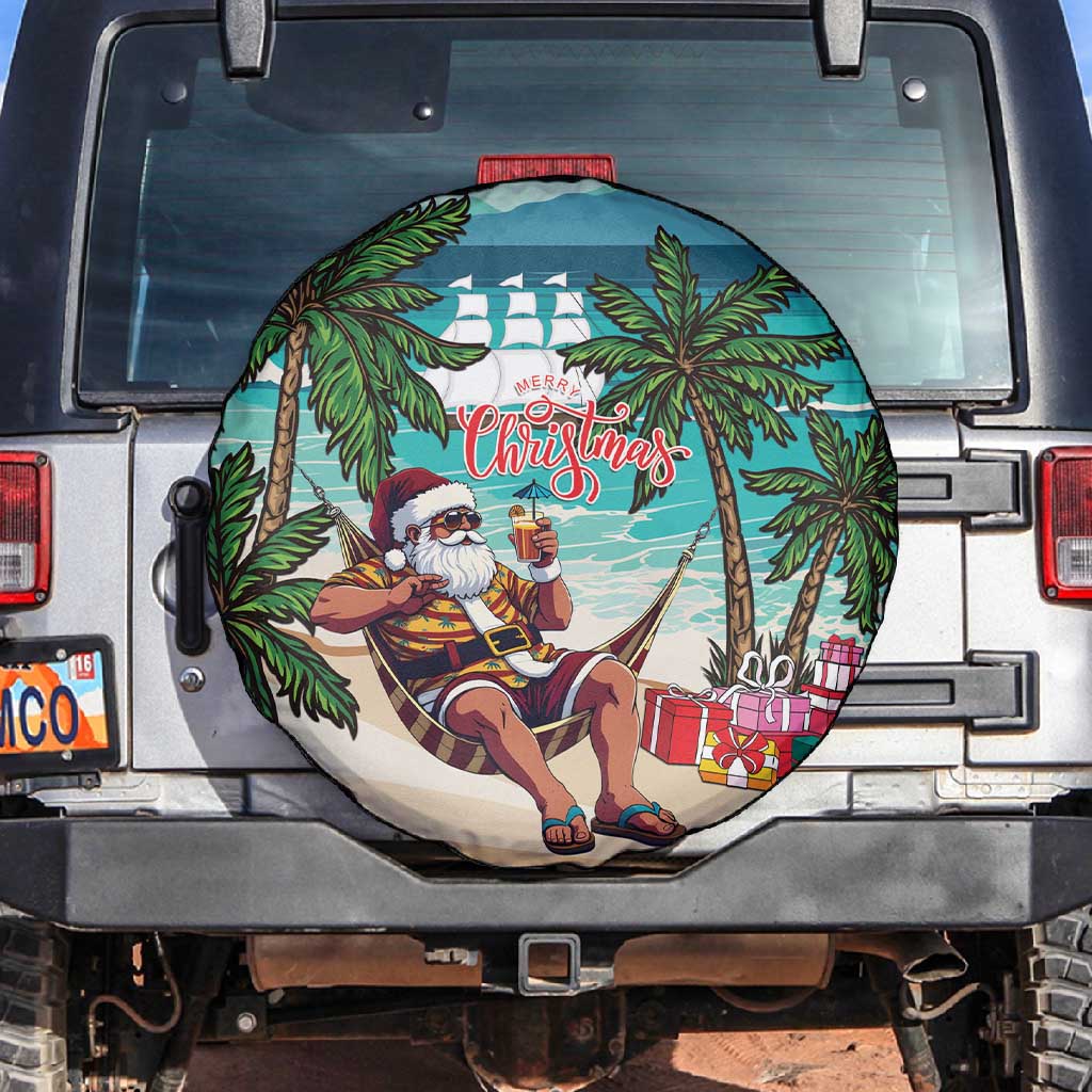 Afro Christmas in Liberia Spare Tire Cover Santa Chill on Tropical Beach - African Pride