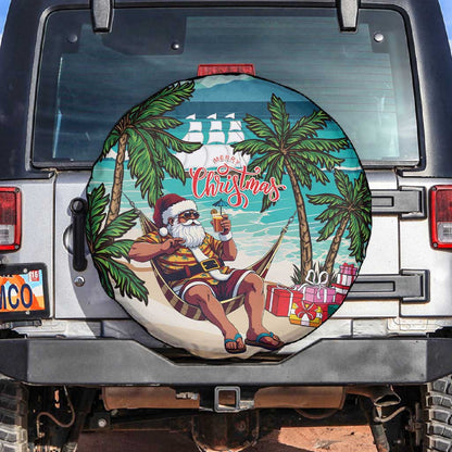 Afro Christmas in Liberia Spare Tire Cover Santa Chill on Tropical Beach - African Pride