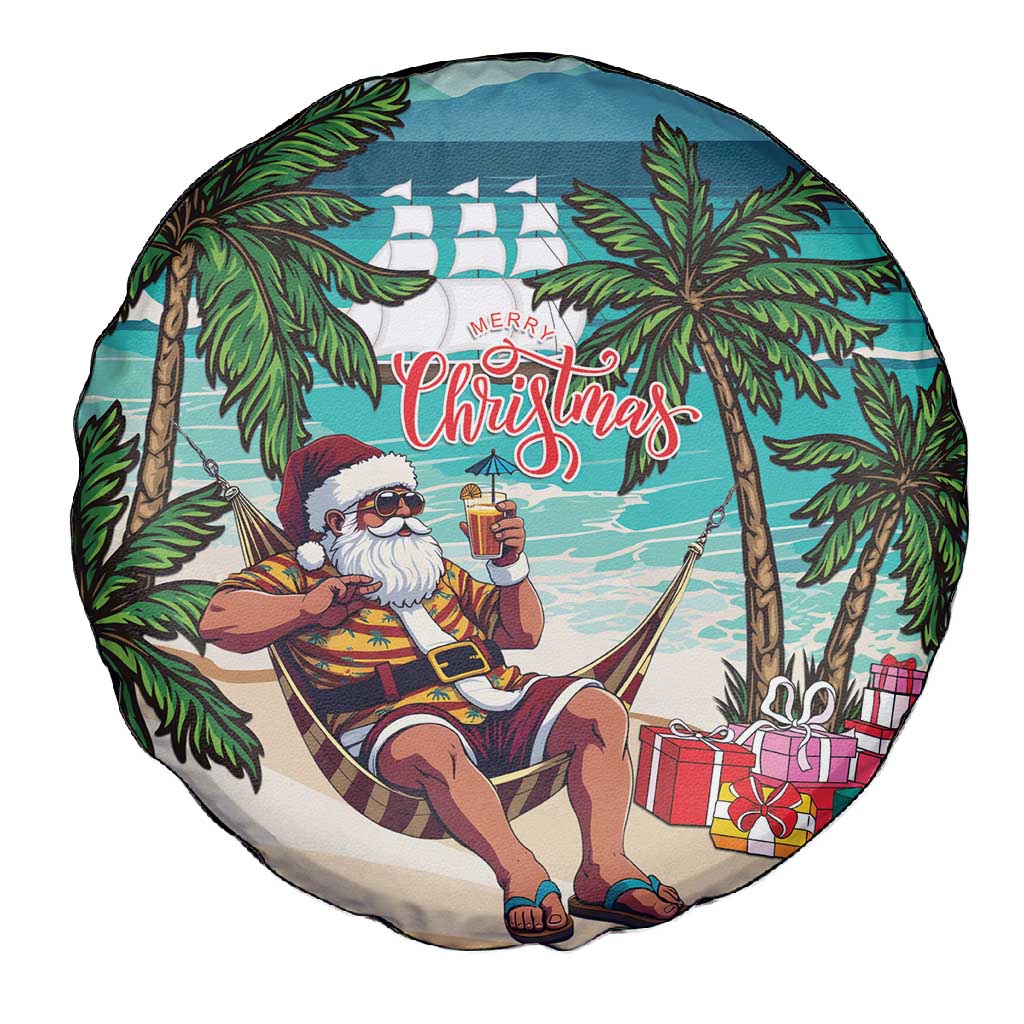 Afro Christmas in Liberia Spare Tire Cover Santa Chill on Tropical Beach - African Pride