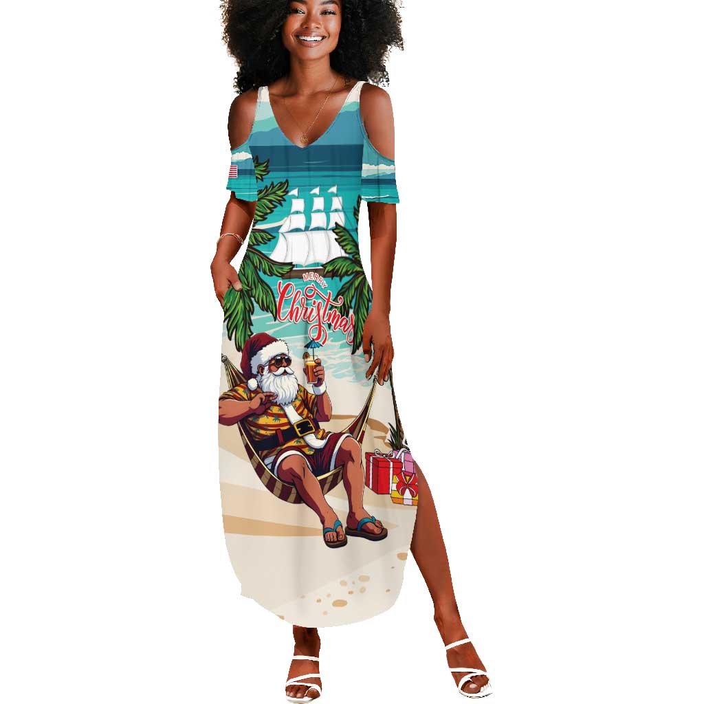 Afro Christmas in Liberia Summer Maxi Dress Santa Chill on Tropical Beach - African Pride