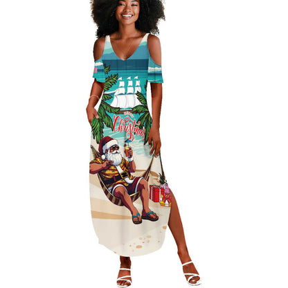 Afro Christmas in Liberia Summer Maxi Dress Santa Chill on Tropical Beach - African Pride