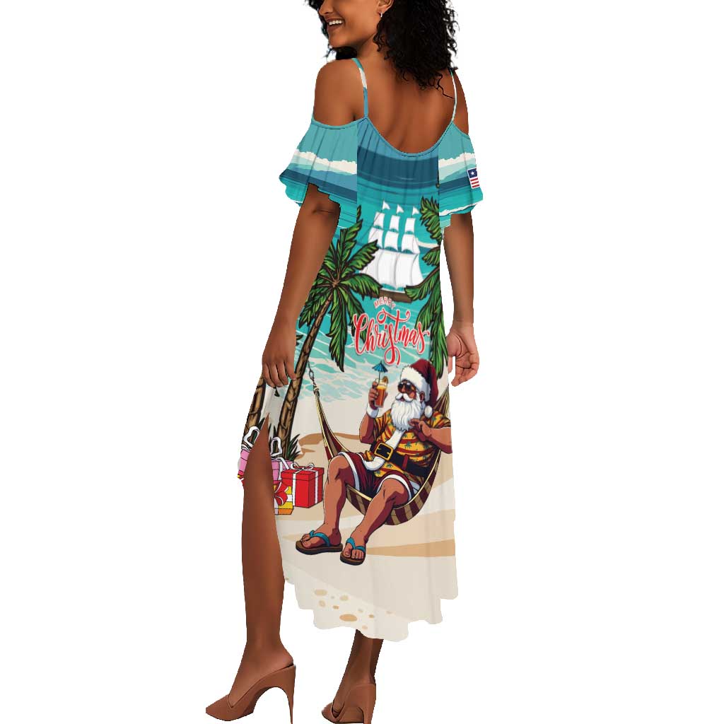 Afro Christmas in Liberia Summer Maxi Dress Santa Chill on Tropical Beach - African Pride