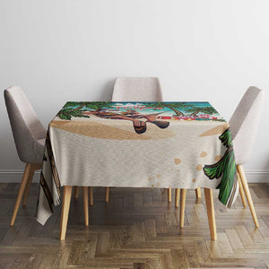Afro Christmas in Liberia Tablecloth Santa Chill on Tropical Beach - African Pride