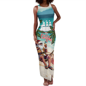 Afro Christmas in Liberia Tank Maxi Dress Santa Chill on Tropical Beach - African Pride