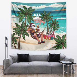 Afro Christmas in Liberia Tapestry Santa Chill on Tropical Beach - African Pride