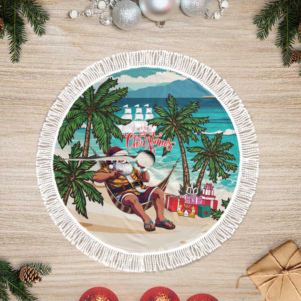 Afro Christmas in Liberia Tree Skirt Santa Chill on Tropical Beach - African Pride