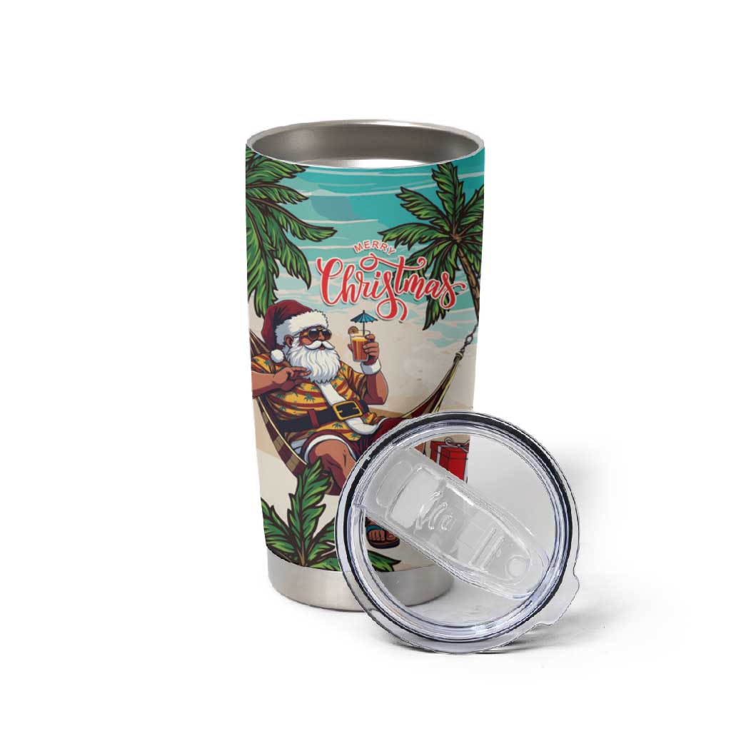 Afro Christmas in Liberia Tumbler Cup Santa Chill on Tropical Beach - African Pride