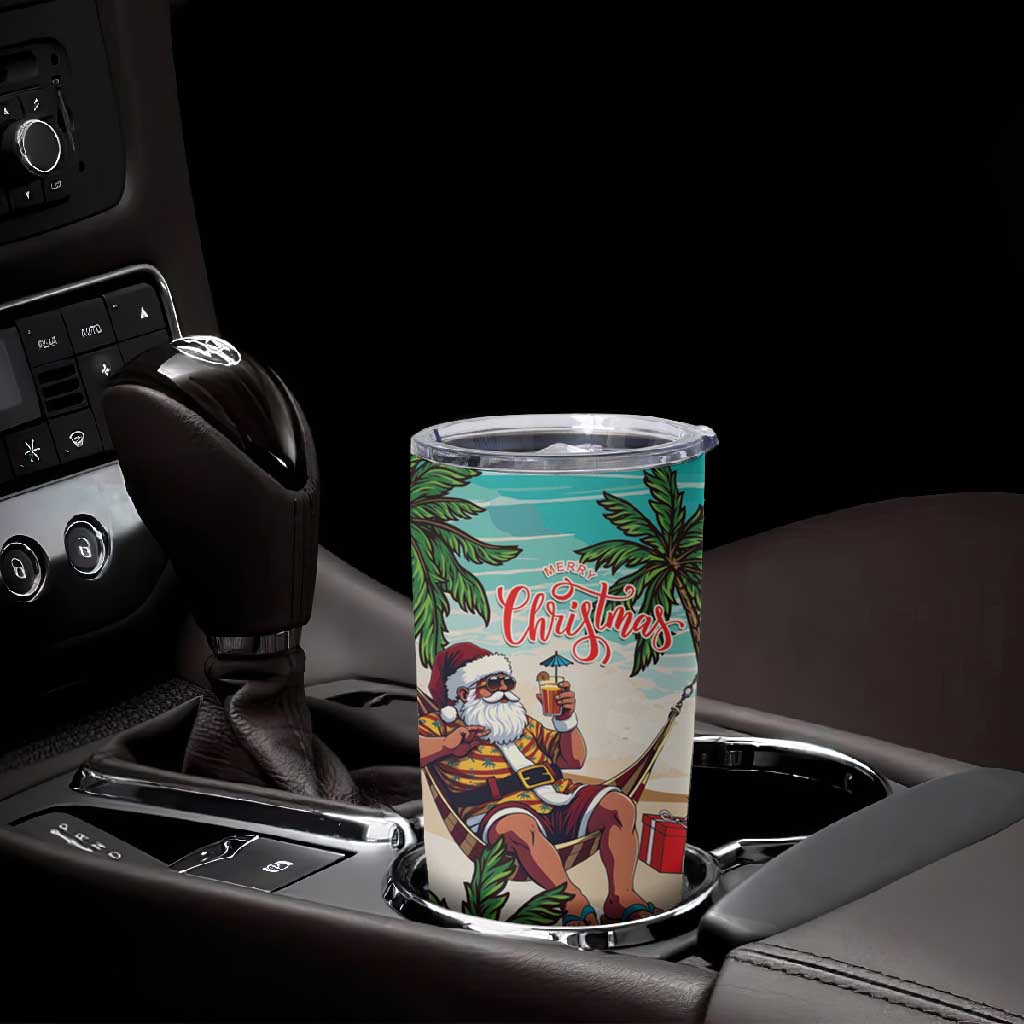 Afro Christmas in Liberia Tumbler Cup Santa Chill on Tropical Beach - African Pride