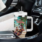 Afro Christmas in Liberia Tumbler With Handle Santa Chill on Tropical Beach - African Pride