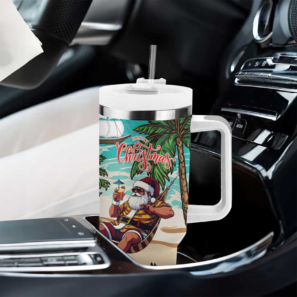 Afro Christmas in Liberia Tumbler With Handle Santa Chill on Tropical Beach - African Pride