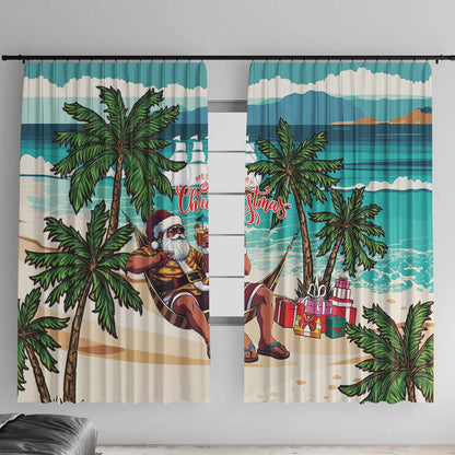Afro Christmas in Liberia Window Curtain Santa Chill on Tropical Beach - African Pride